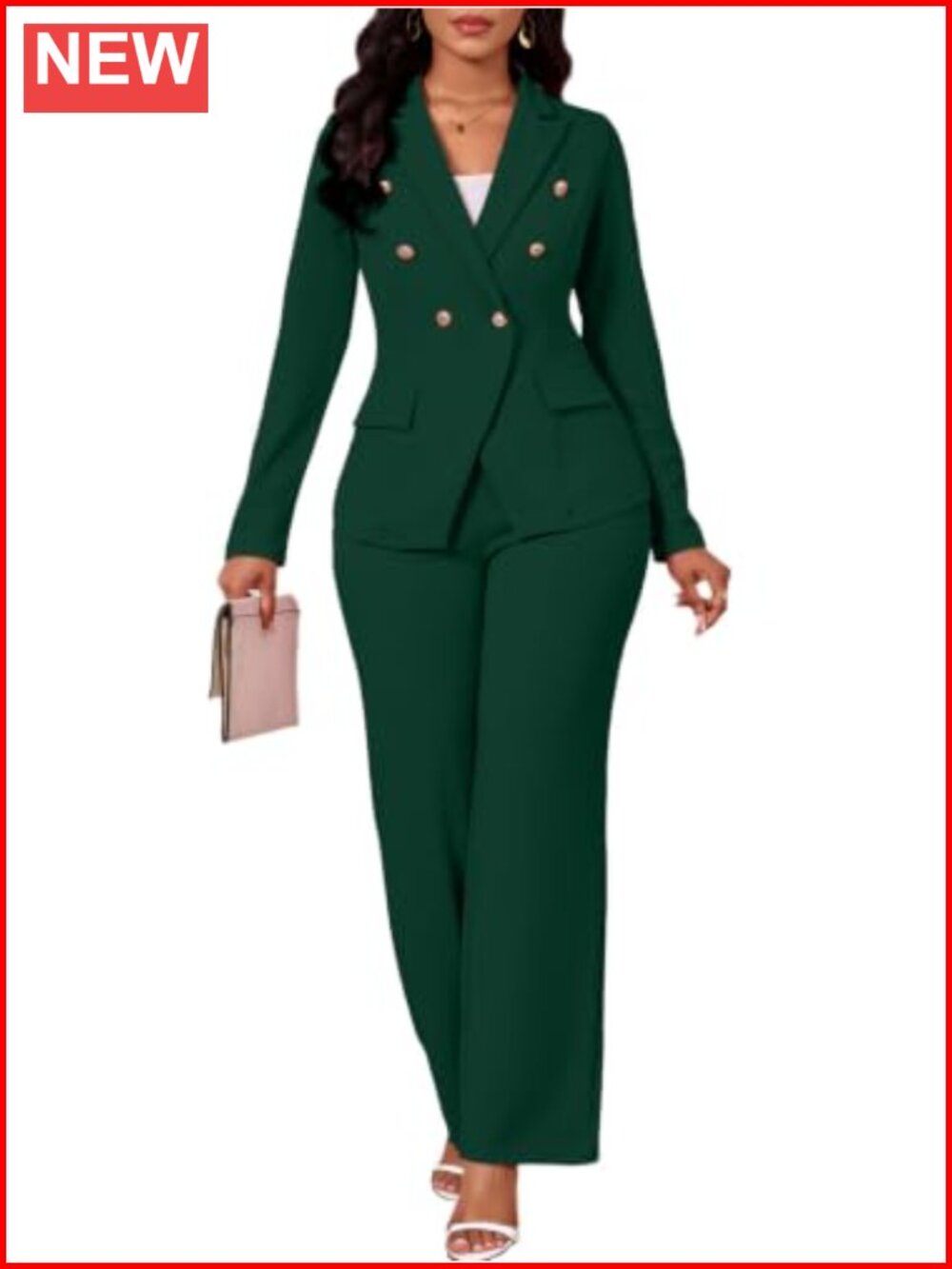 Women's Two Piece Blazer Pantsuit Set Double Breasted Dressy Work Outfit